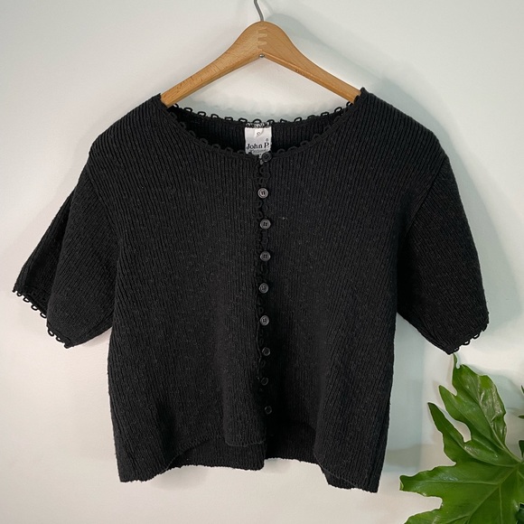 John P knit works 100% cotton made in Greece boxy cropped knit shirt - Picture 9 of 13